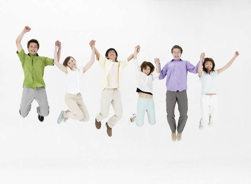 Group of Friends Jumping Together