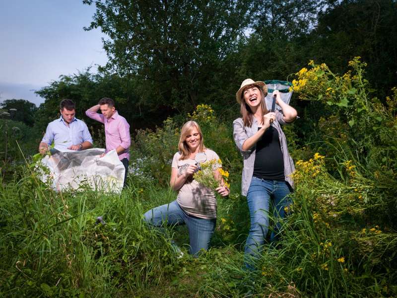 Left to right: Jay Neale, James Logan, Sarah Dewhirst, Angela Kaye  Location: Crane Park Island Nature Reserve, Twickenham Photographer: Ben Gilbert Image © Ben Gilbert/ScienceGrrl Please do not use this image on other sites without the permission of ScienceGrrl (sciencegrrlUK@gmail.com)